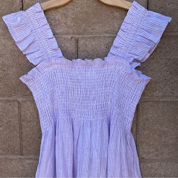 NWT Hill House The Ellie Nap Dress Lilac Stripe Linen Smocked A-Line Large XXL - Picture 5 of 14